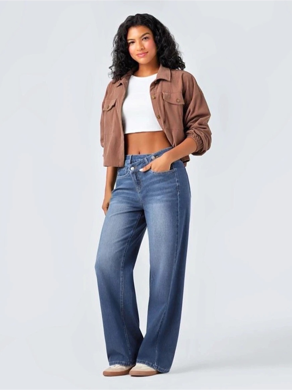 EUC Halara Flex™ Asymmetric High Waisted Washed Casual Baggy Wide Leg Jeans
